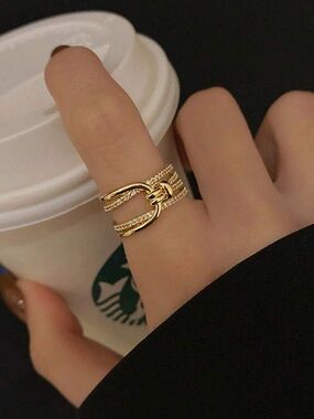 Elegant Gold Belt-Style Statement Ring - Women's Jewelry R 461